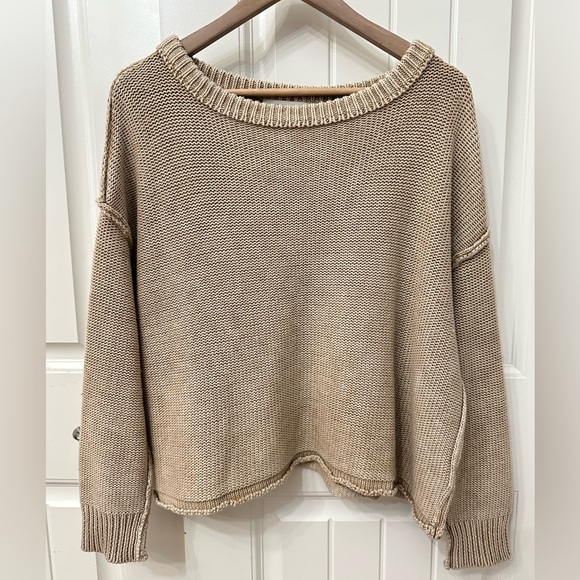 Mustard Seed Sweaters - Mustard Seed Tan Taupe Crew Neck Sweater sz Small Boxy Oversized Fit